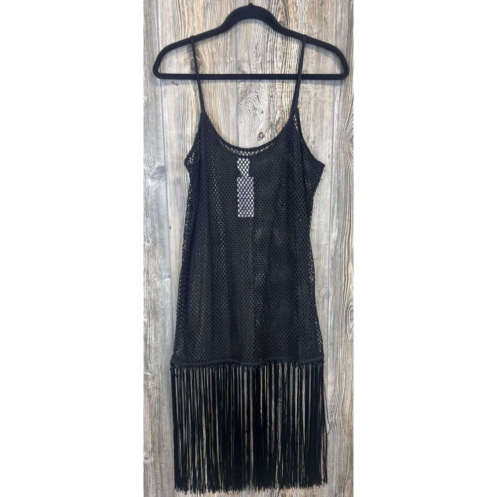 NWT Wild Fable Women's Black Fishnet Fringe Cover-Up Midi Dress Sz MED Beach